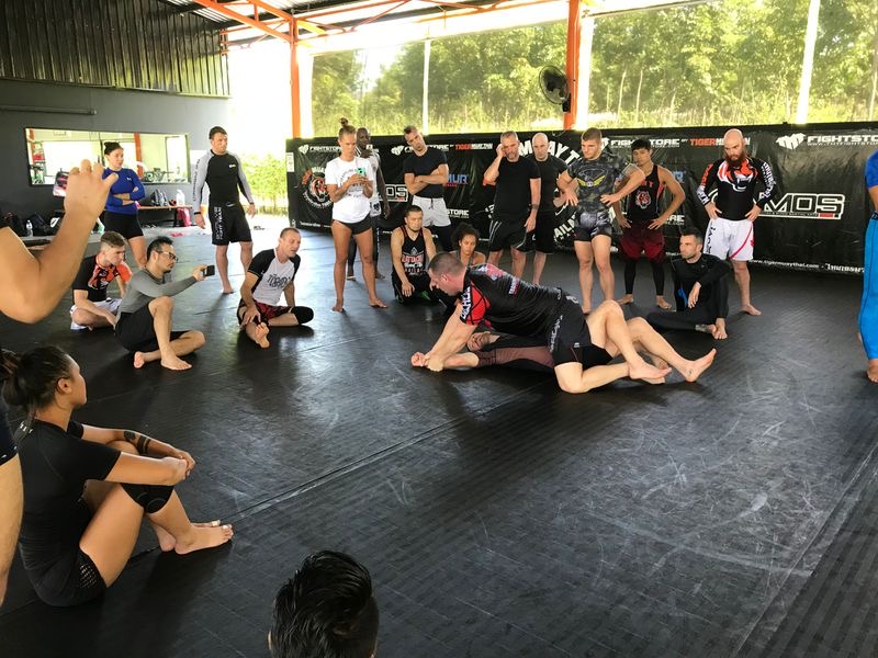 Professor Scott Tannenbaum teaching a No-Gi Brazilian Jiu-Jitsu seminar at Tiger Muay Thai in Phuket, Thailand